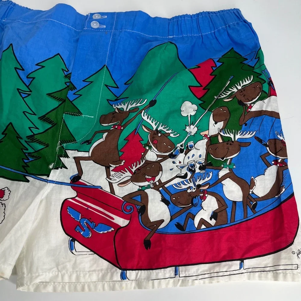 Vintage Addiction Santa Reindeer‎ Sleigh Christmas Boxer Shorts Mens M Cotton